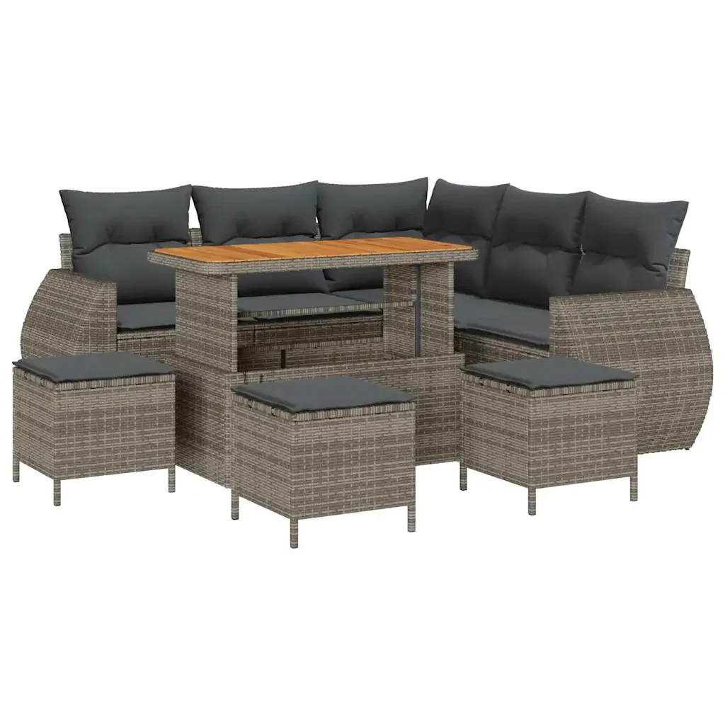 Set Divano da Giardino 9 pcs Grigio polyrattan 3361883 - Image 2