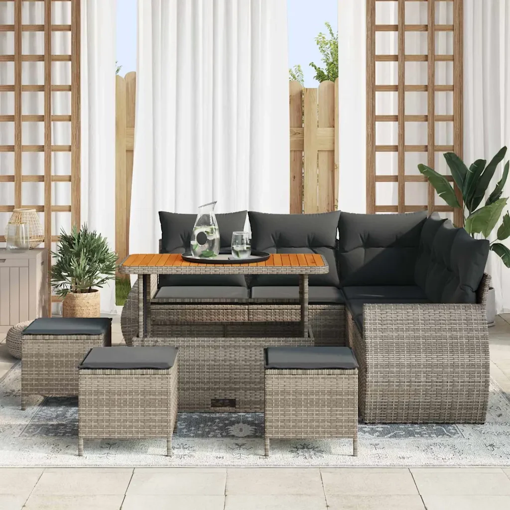 Set Divano da Giardino 9 pcs Grigio polyrattan 3361883 - Image 3