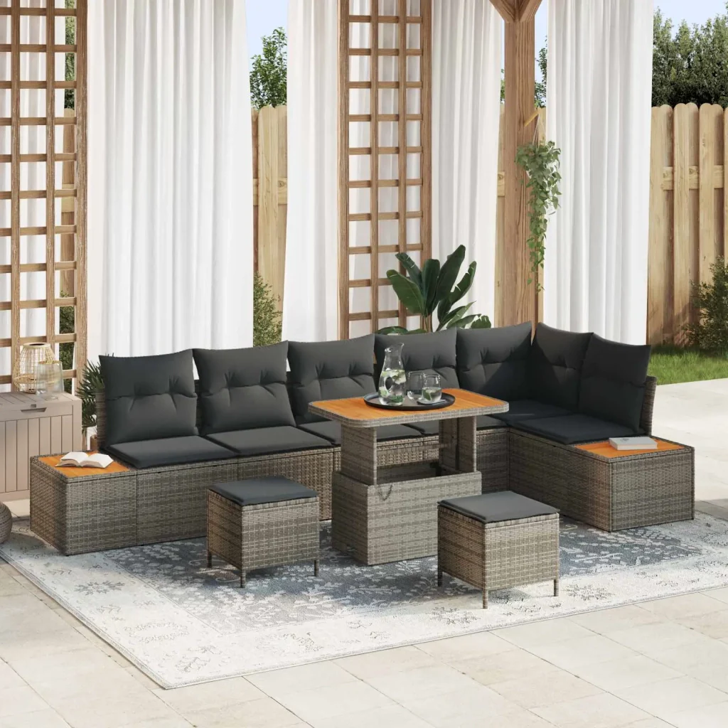 Set Divano da Giardino con cuscino 9 pcs Grigio 3363328
