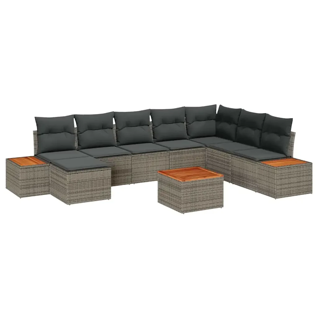 Set Divano da Giardino con cuscino 9 pcs Grigio Poly Rattan 3348150 - Image 2