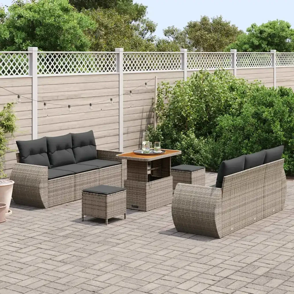 Set Divano da Giardino 9 pcs Grigio polyrattan 3361833 - Image 3