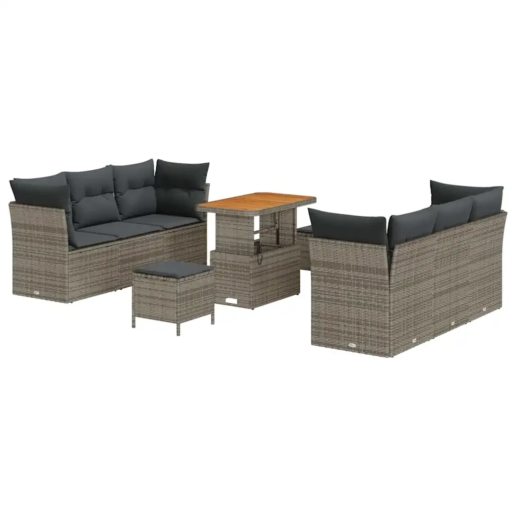 Set Divano da Giardino con cuscino 9 pcs Grigio polyrattan 3363393 - Image 2