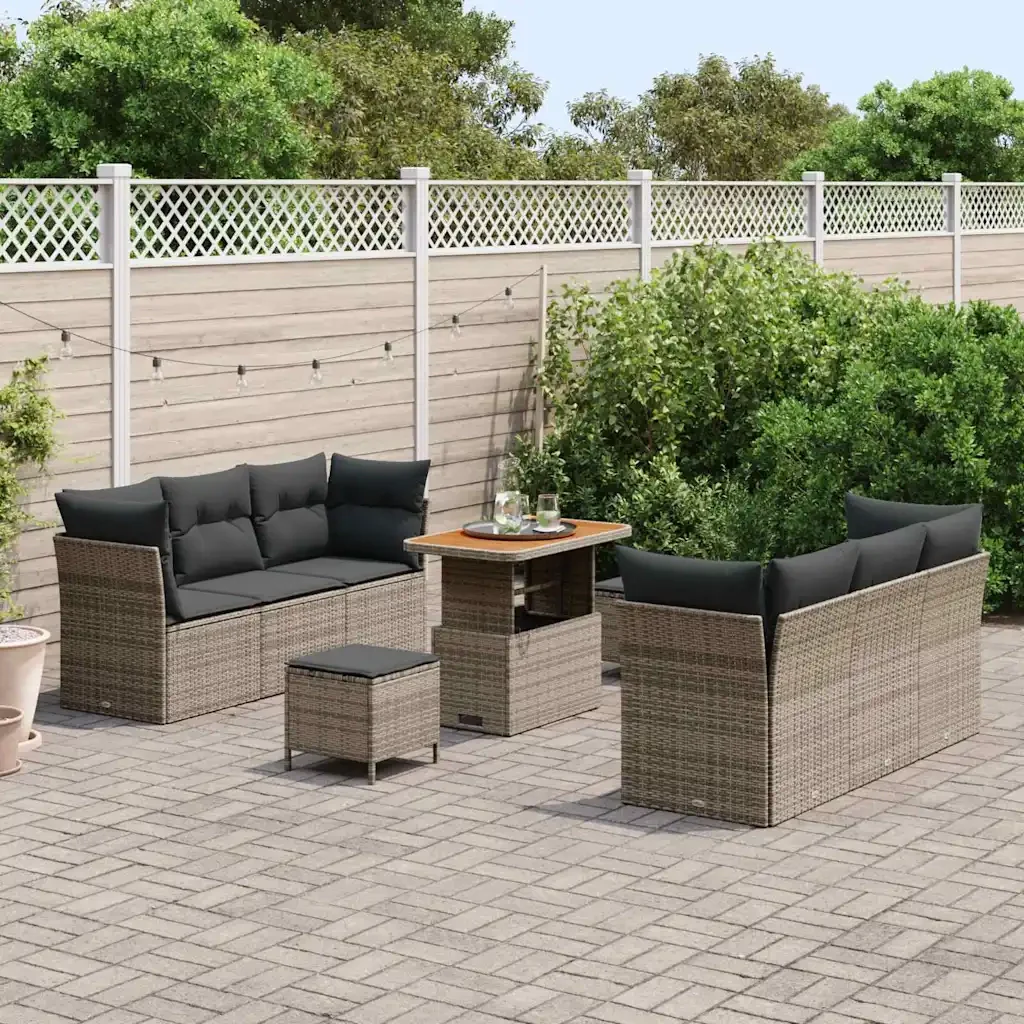 Set Divano da Giardino con cuscino 9 pcs Grigio polyrattan 3363393 - Image 3
