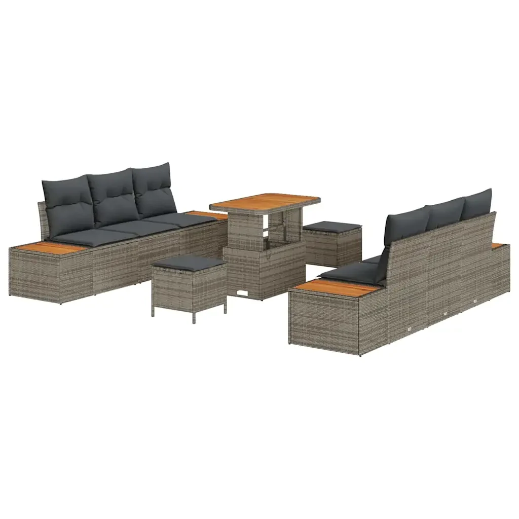 Set Divano da Giardino con cuscino 9 pcs Grigio Poly Rattan 3364823 - Image 2