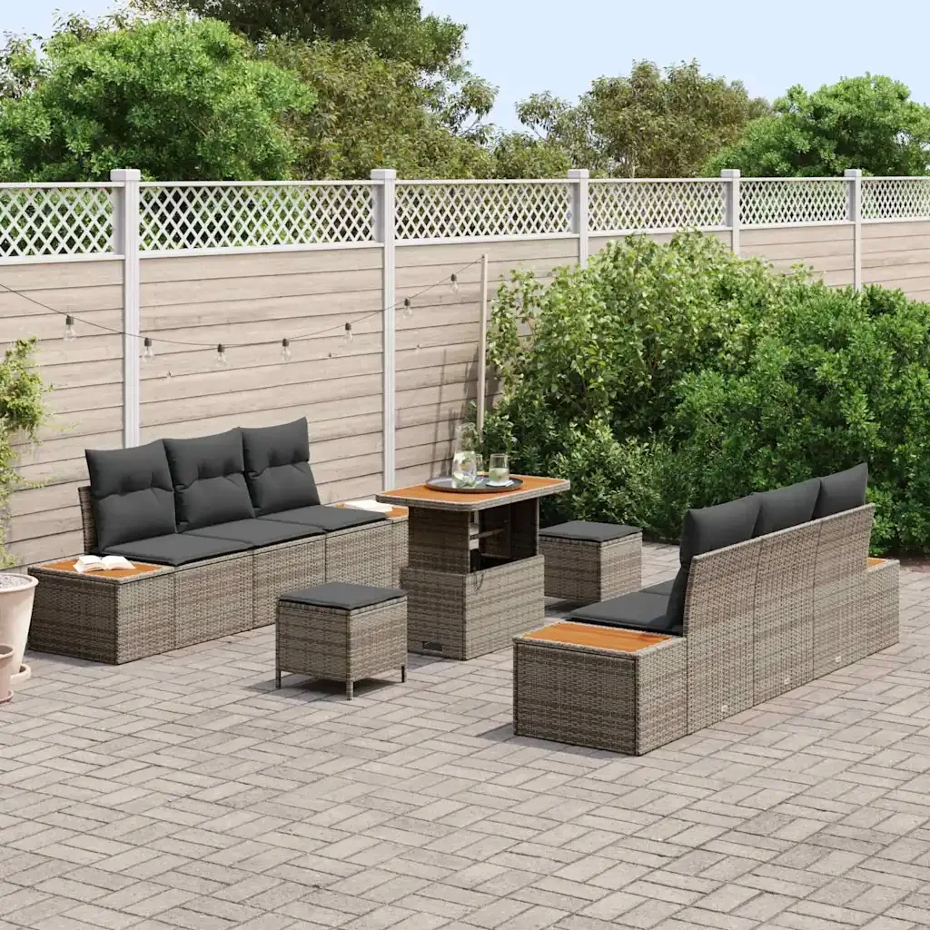 Set Divano da Giardino con cuscino 9 pcs Grigio Poly Rattan 3364823 - Image 3