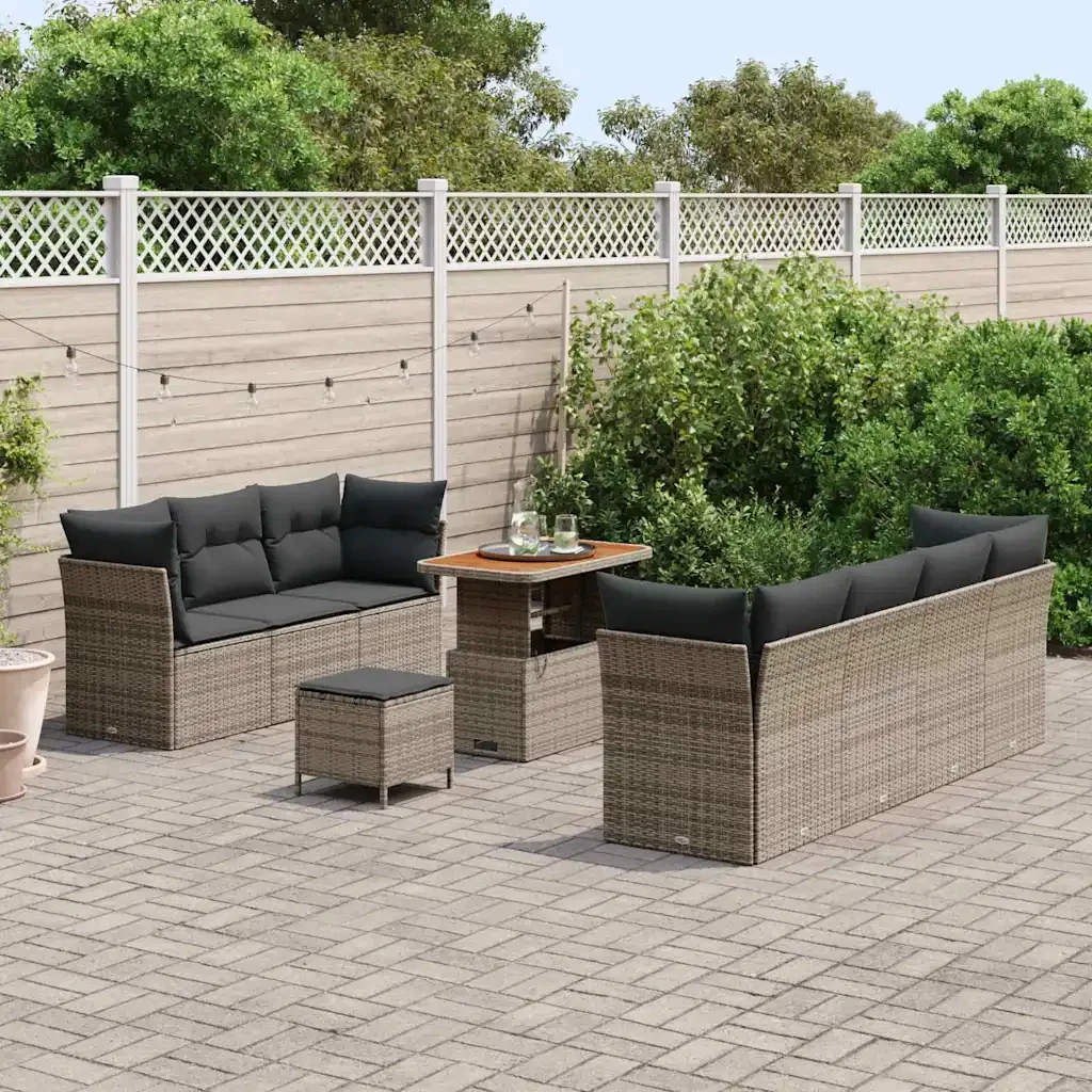 Set Divano da Giardino con cuscino 10 pcs Grigio 3363403 - Image 3