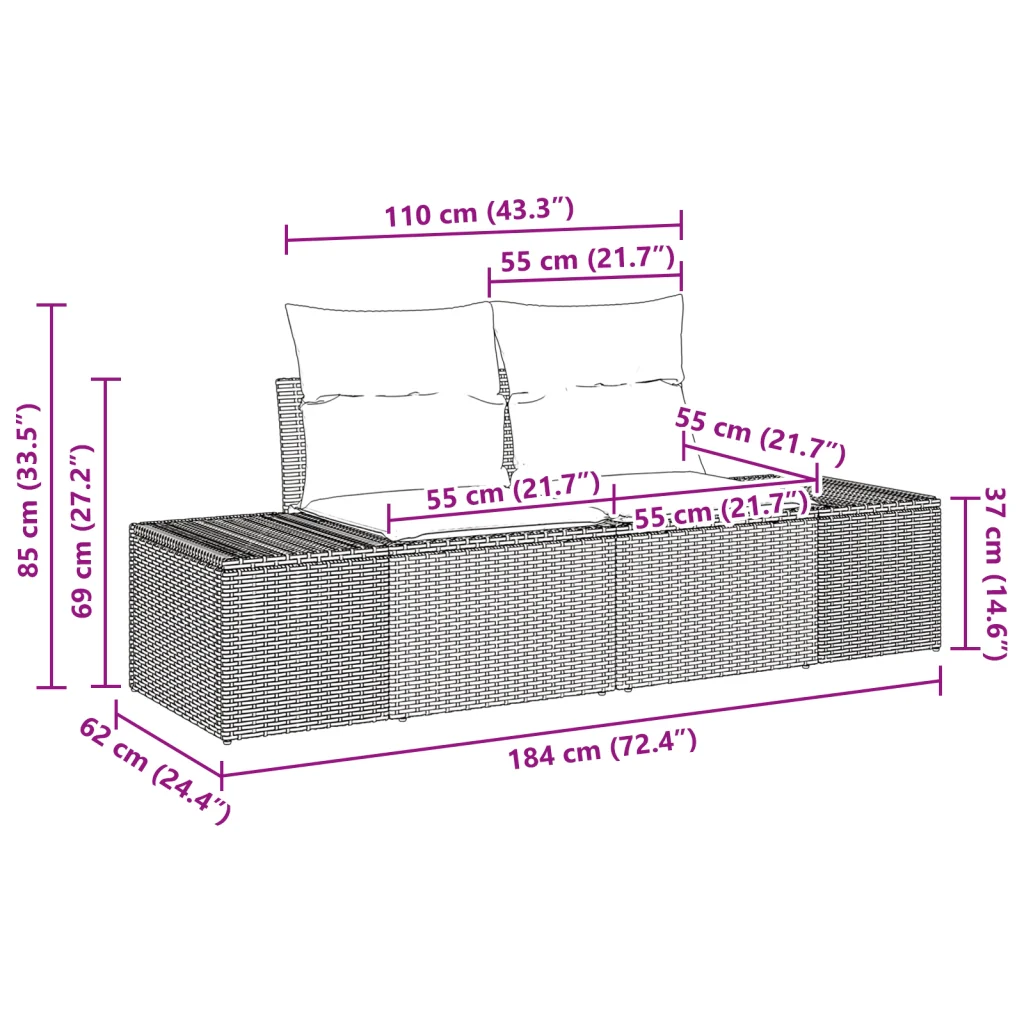 Set di divani da giardino di 4 pezzi con cuscini in polyrattan nero - Image 10