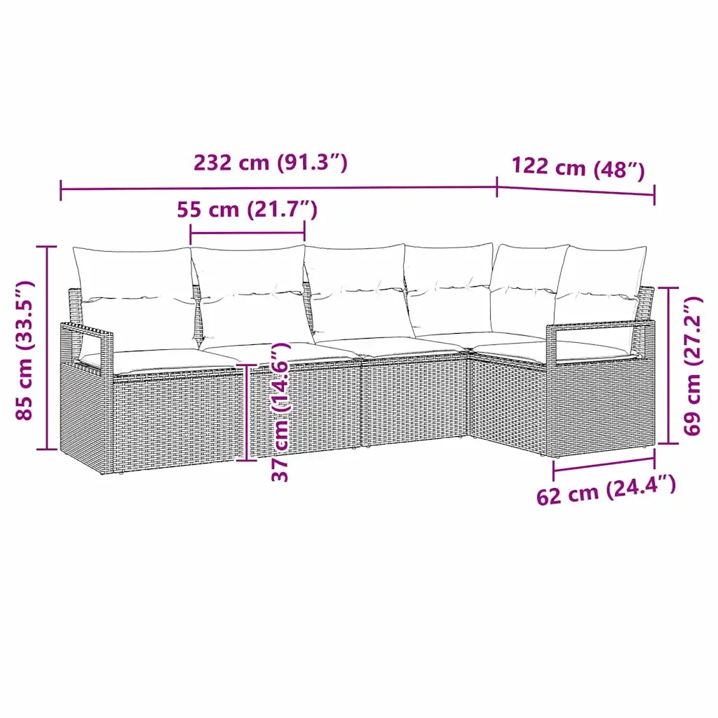 Set di divani 5 pcs Grigio polyrattan 3346379 - Image 8