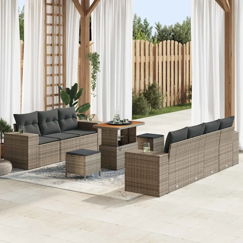 Set Divano da Giardino 10 pcs Grigio Rattan in Polipropilene 3363923