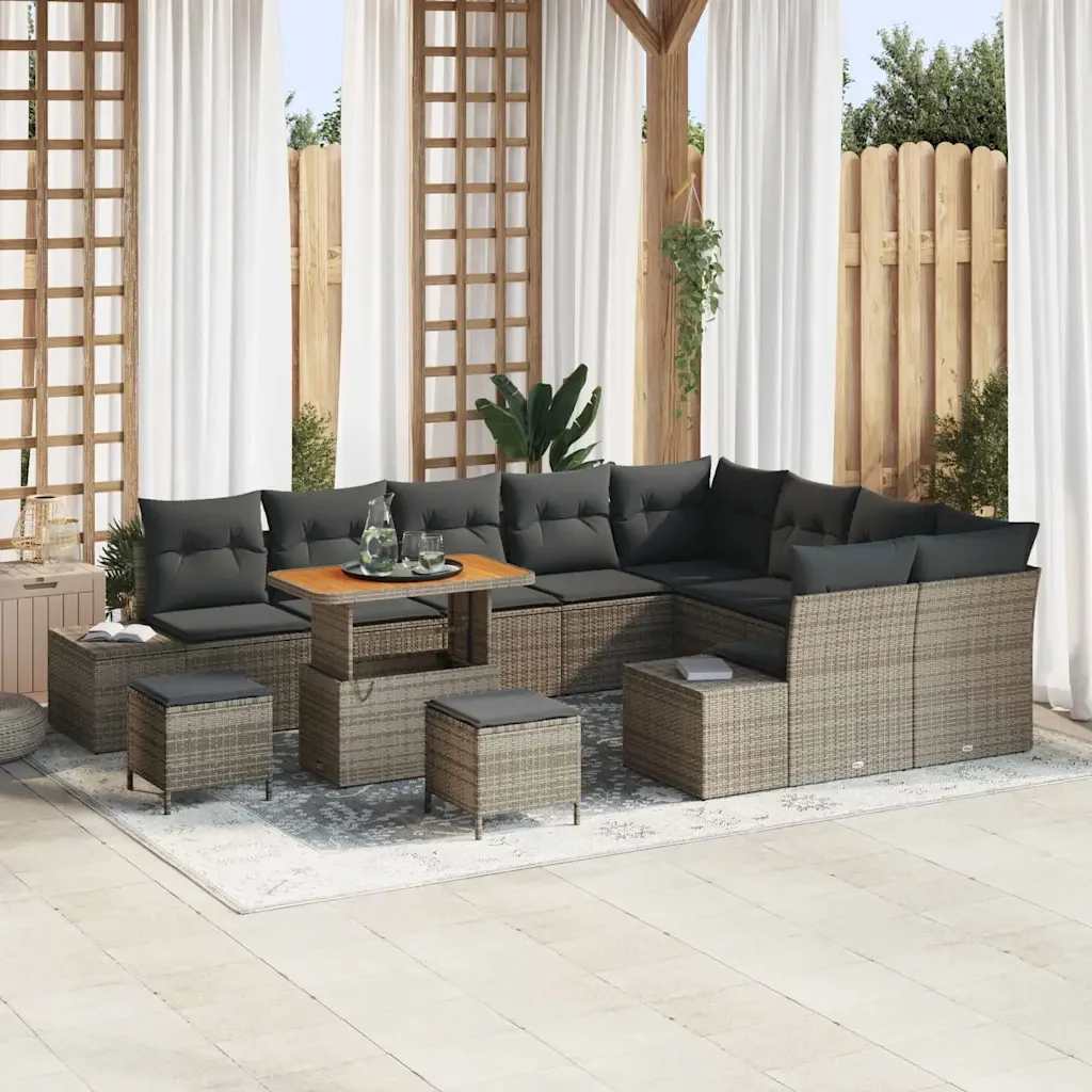 Set Divano da Giardino con cuscino 12 pcs Grigio polyrattan 3362828