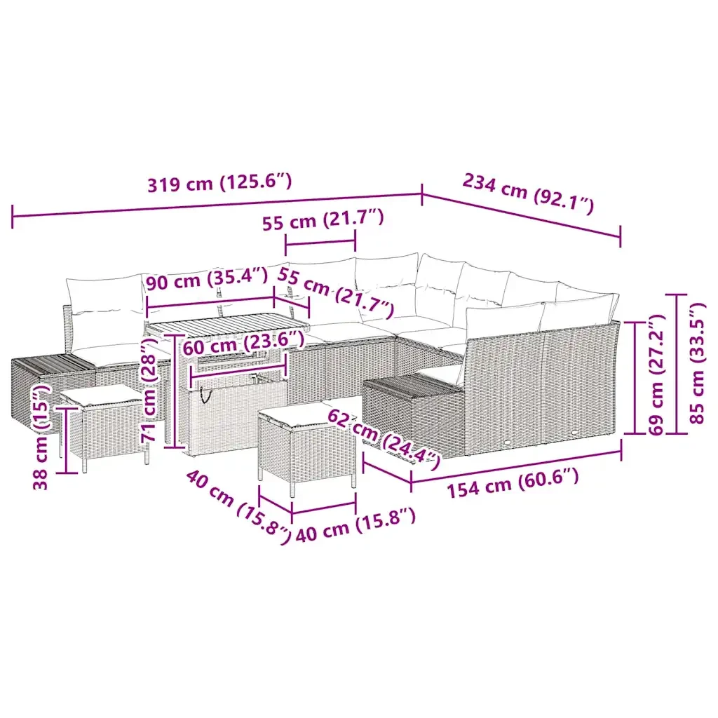 Set Divano da Giardino con cuscino 12 pcs Grigio polyrattan 3362828 - Image 10