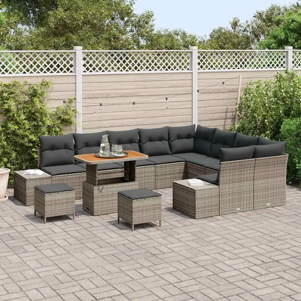 Set Divano da Giardino con cuscino 12 pcs Grigio polyrattan 3362828 - Image 3