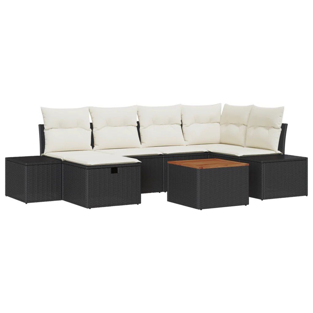 Set di divani da giardino in 7 pezzi con cuscini in polyrattan nero - Image 2