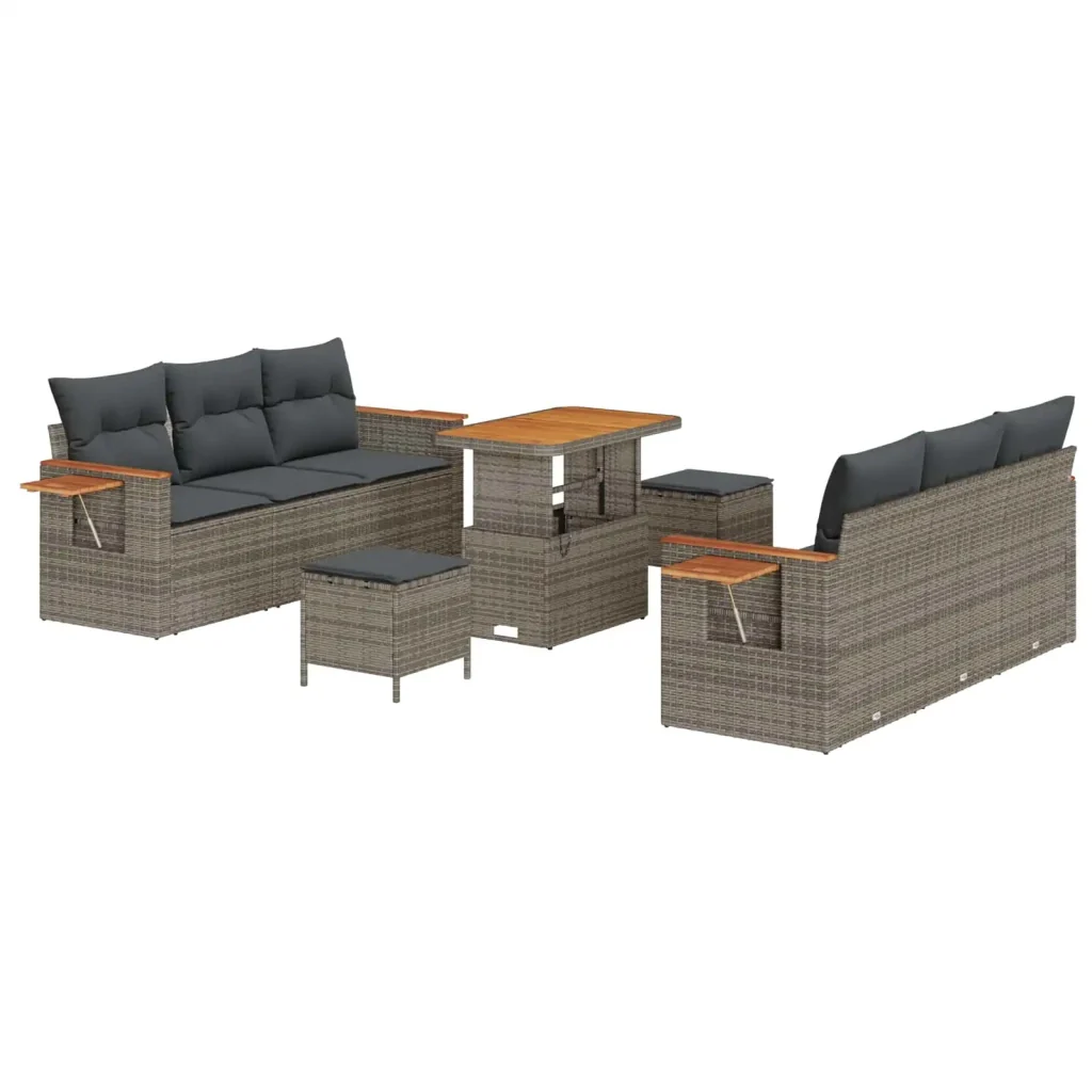 Set Divano da Giardino 9 pcs Grigio polyrattan 3363003 - Image 2