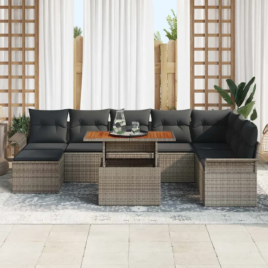 Set Divano da Giardino con cuscino 9 pcs Grigio 3349369 - Image 3