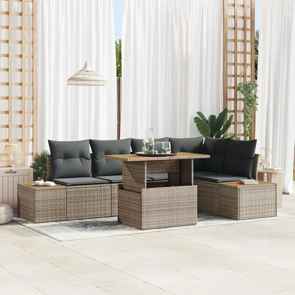 Set da Pranzo per Giardino con cuscino 6 pcs Grigio e Marrone 3350071