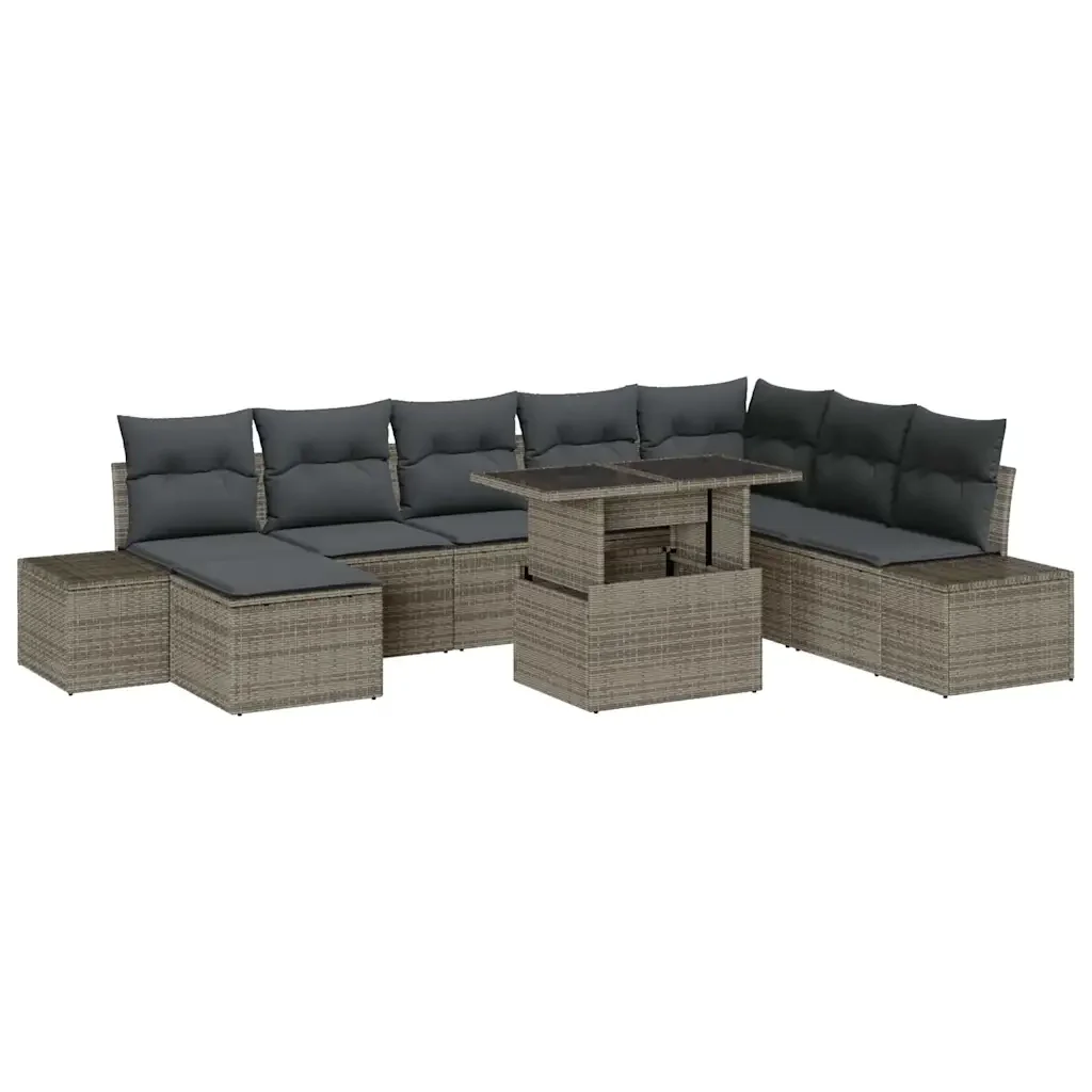 Set Divano da Giardino con cuscino 9 pcs Grigio polyrattan 3349235 - Image 2