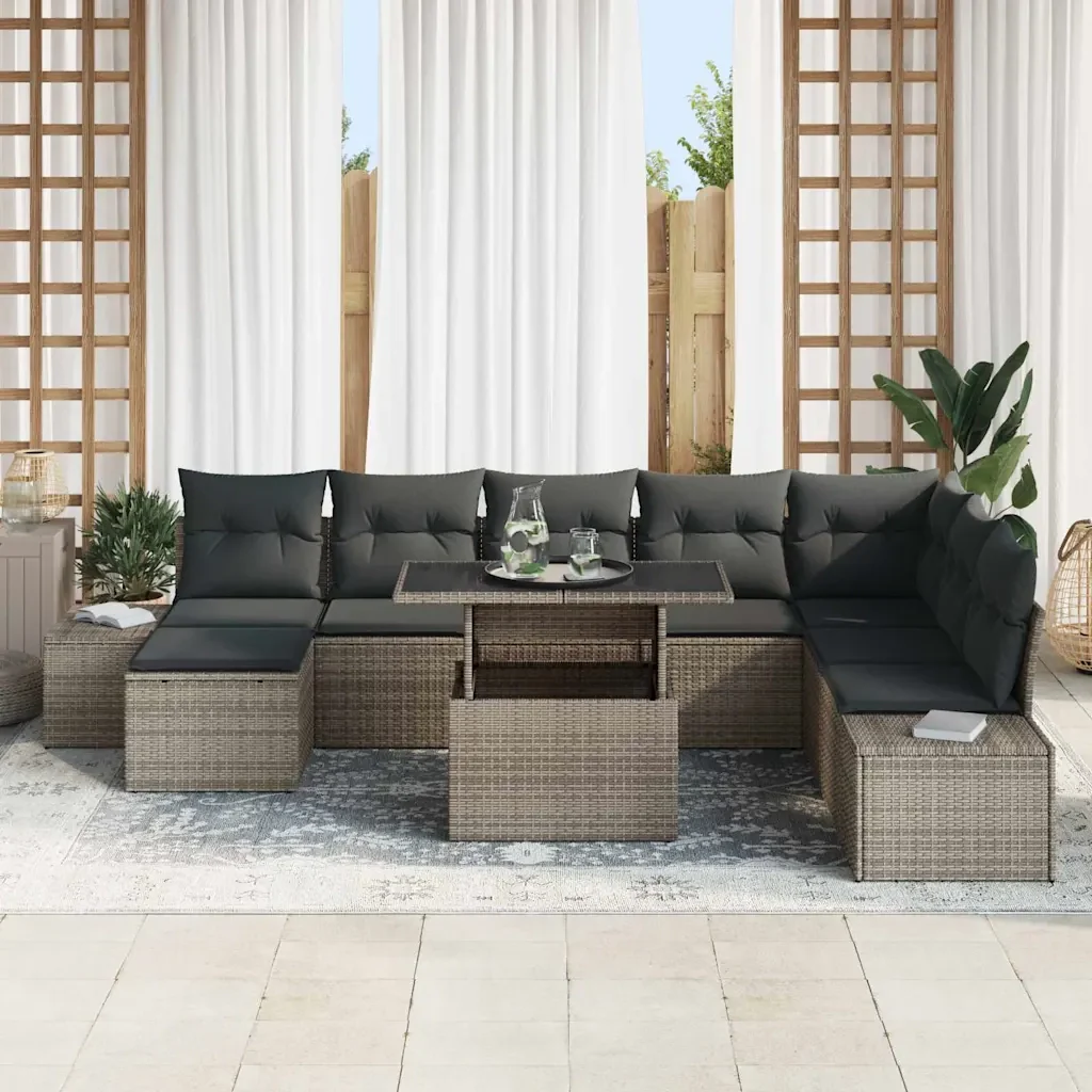 Set Divano da Giardino con cuscino 9 pcs Grigio polyrattan 3349235 - Image 3