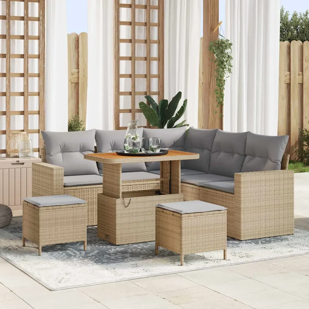 Set Divano da Giardino 8 pcs Beige polyrattan 3361617
