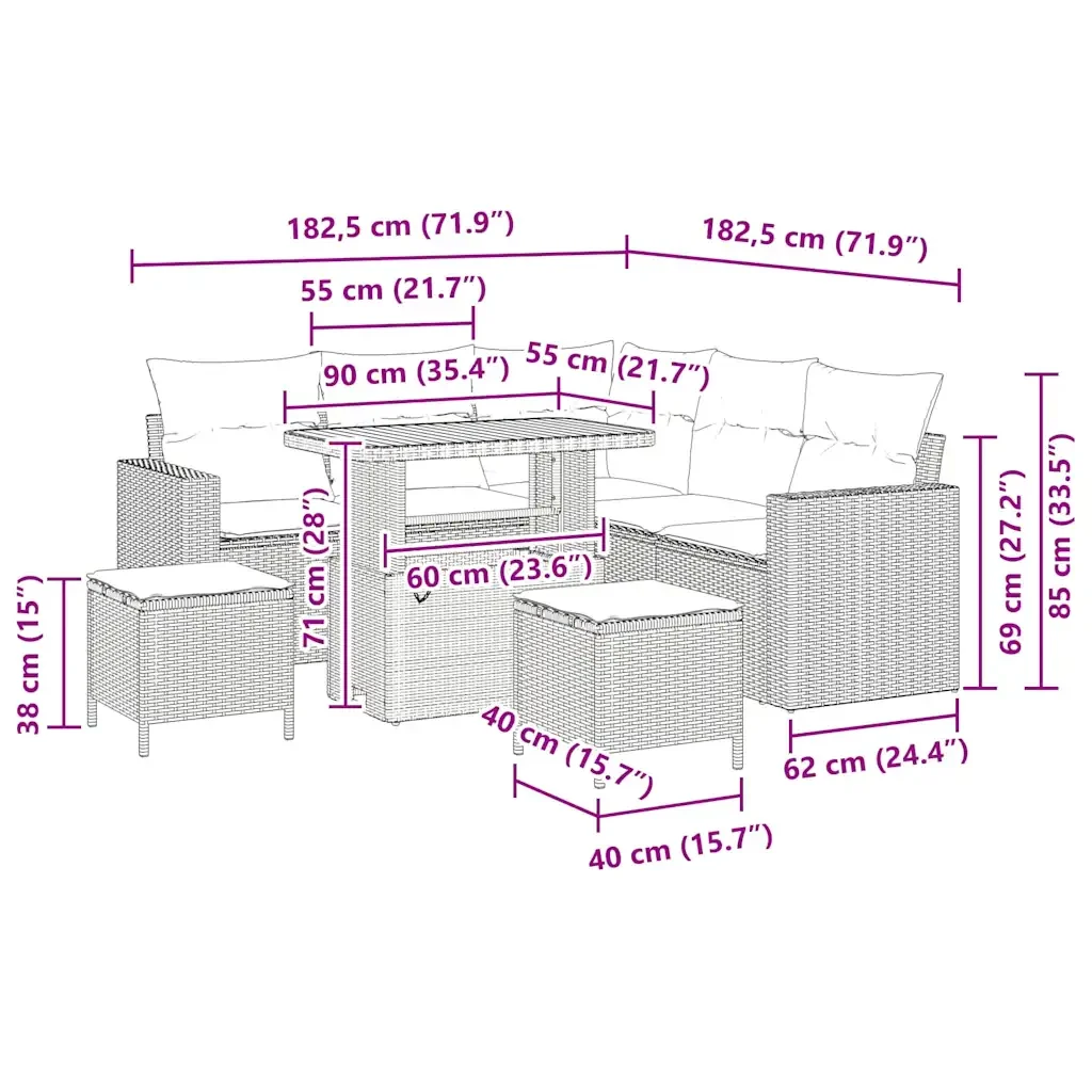 Set Divano da Giardino 8 pcs Beige polyrattan 3361617 - Image 10