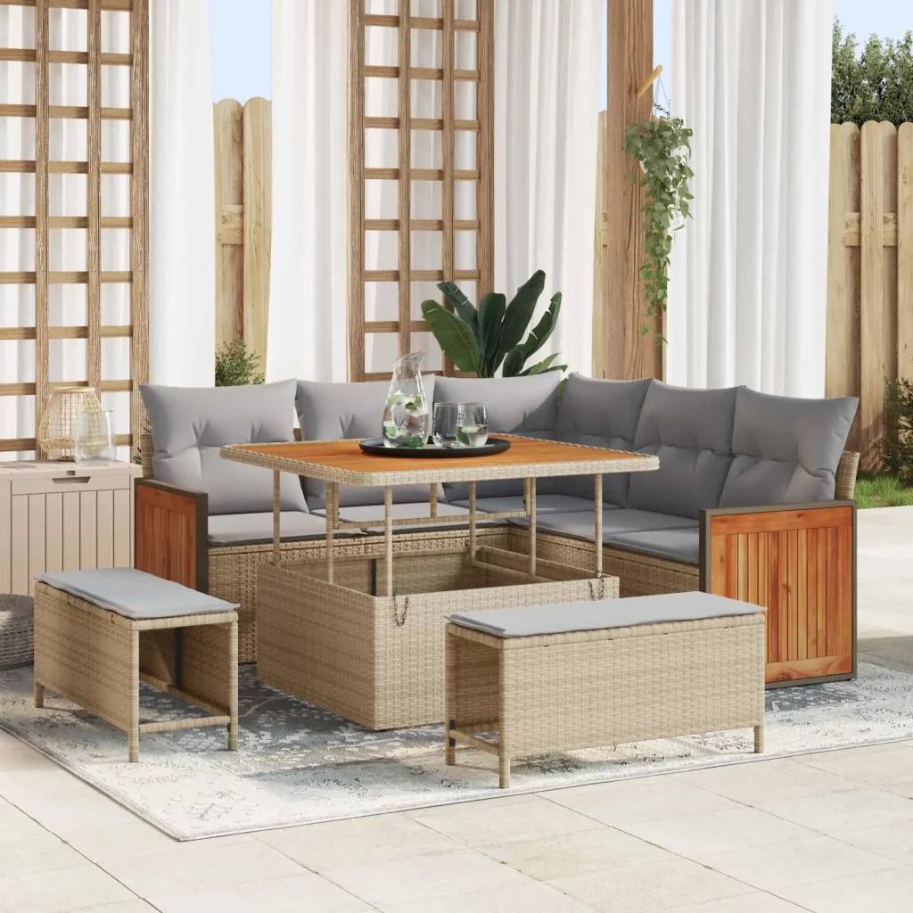 Set Divano da Giardino con cuscino 8 pcs Beige e Grigio Chiaro 3363167