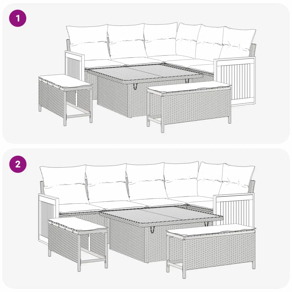 Set Divano da Giardino con cuscino 8 pcs Beige e Grigio Chiaro 3363167 - Image 10