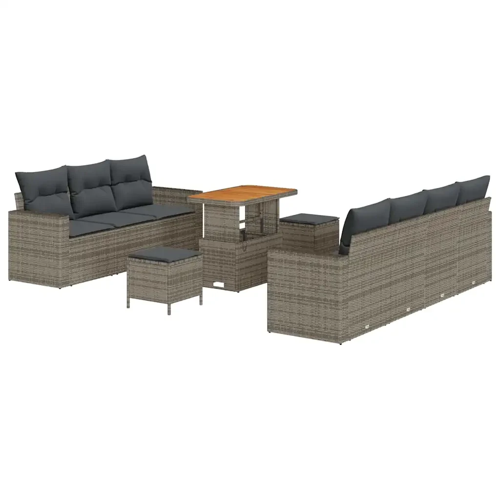 Set Divano da Giardino con cuscino 10 pcs Grigio polyrattan 3361583 - Image 2