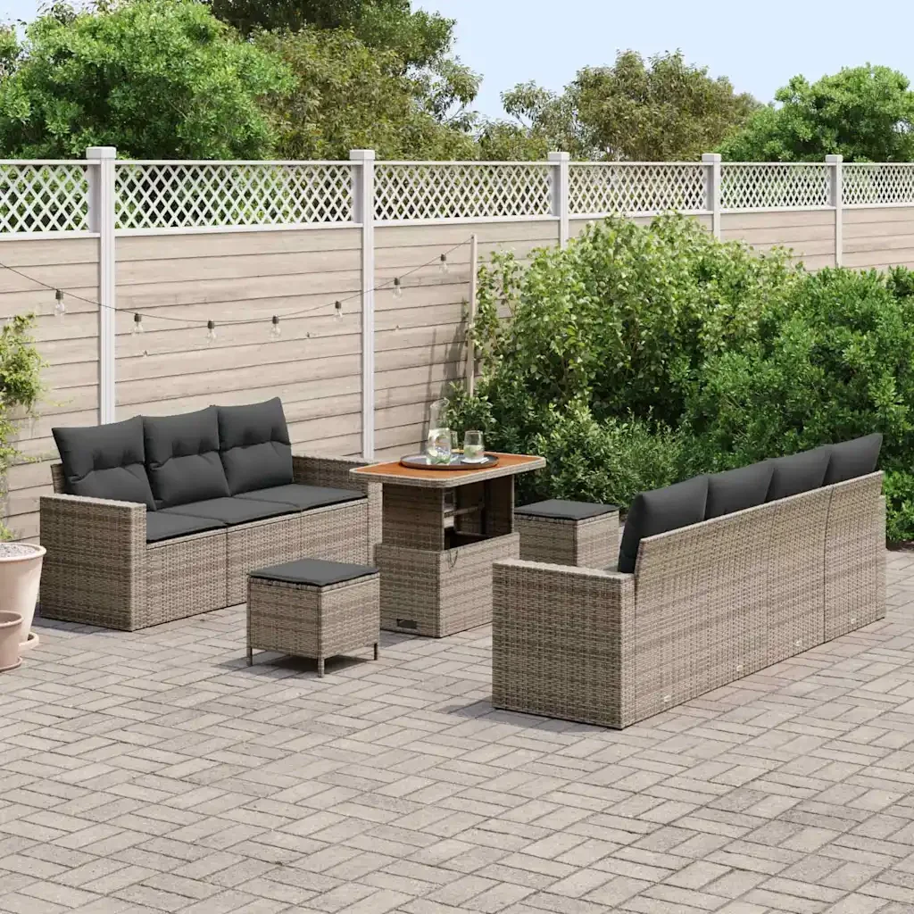 Set Divano da Giardino con cuscino 10 pcs Grigio polyrattan 3361583 - Image 3