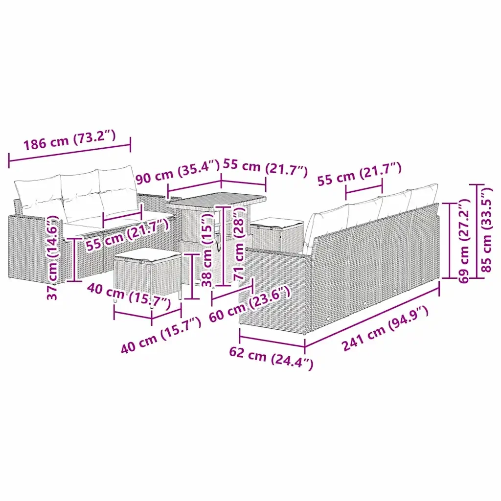 Set Divano da Giardino con cuscino 10 pcs Grigio polyrattan 3361583 - Image 9