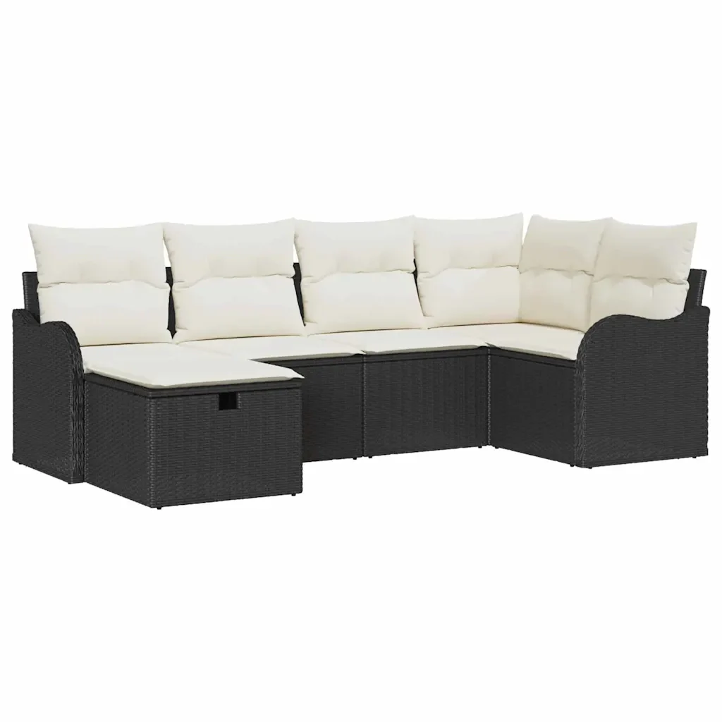 Set Divano da Giardino con cuscino 6 pcs Nero Poly Rattan 3360308 - Image 2