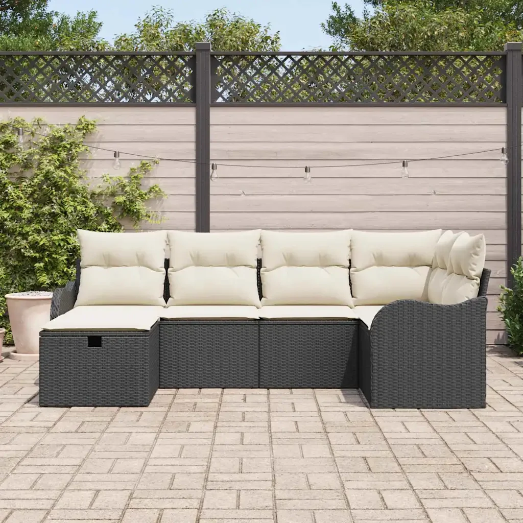 Set Divano da Giardino con cuscino 6 pcs Nero Poly Rattan 3360308 - Image 3