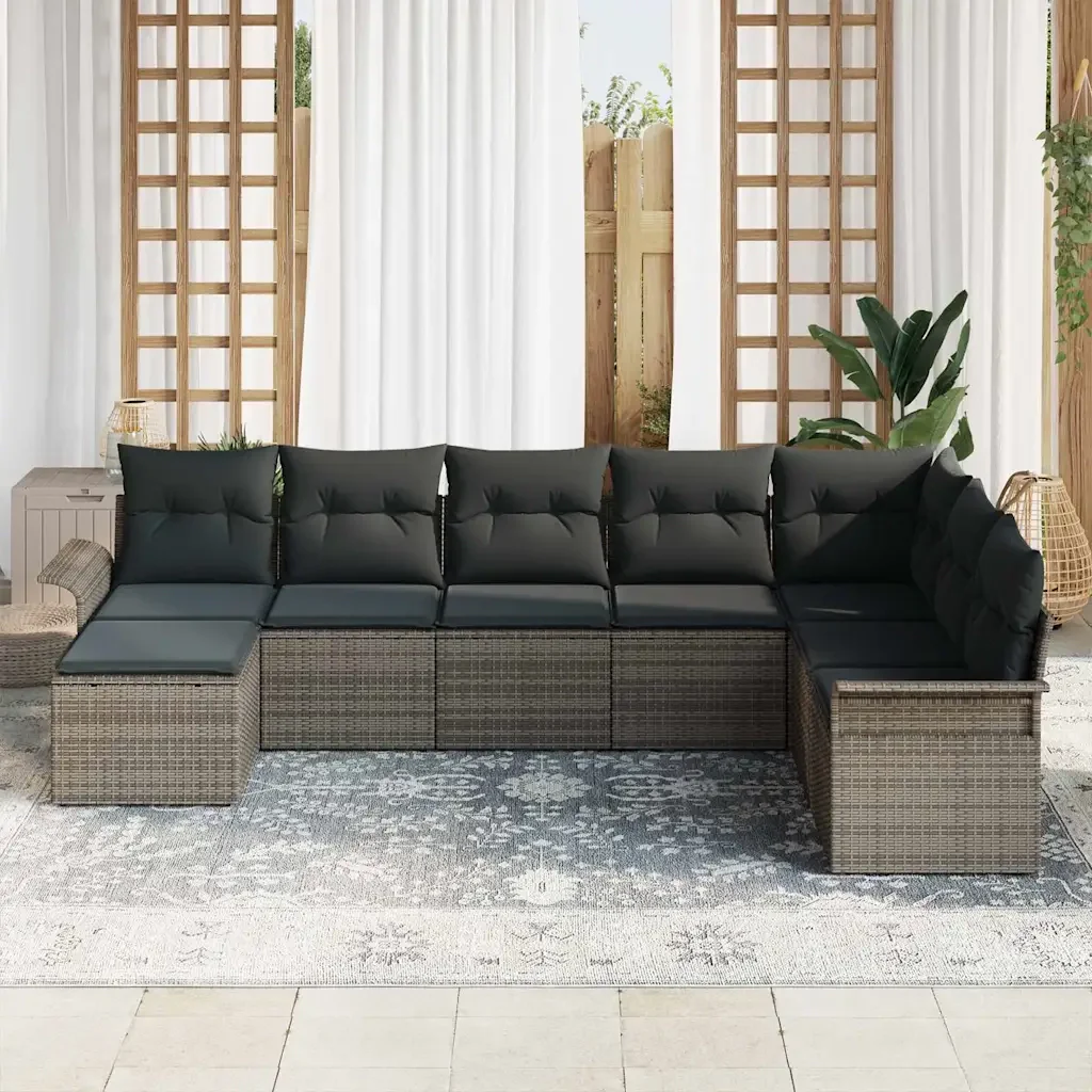 Set Divano da Giardino con cuscino 8 pcs Grigio polyrattan 3345479 - Image 3