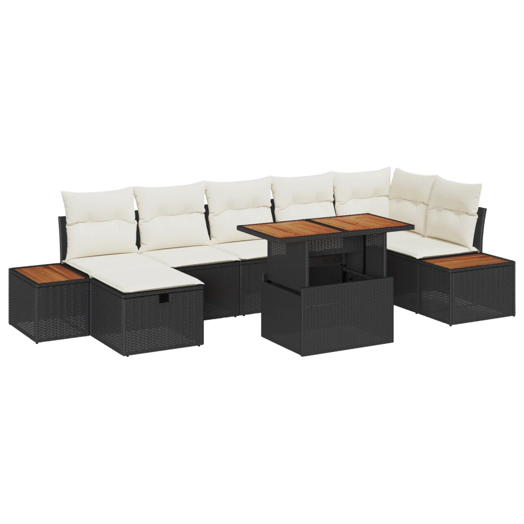 Set di Divano da Giardino 8 Pezzi con Cuscini Rattan Nero - Image 2
