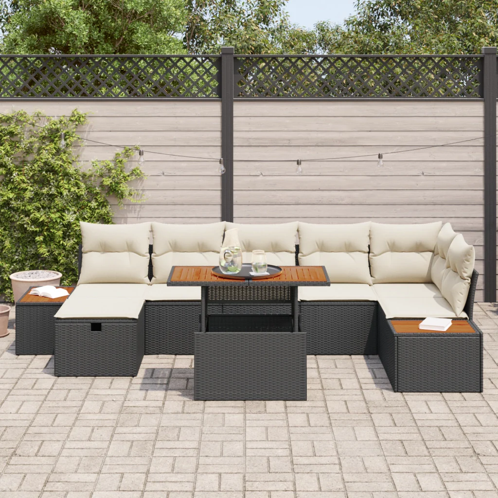 Set di Divano da Giardino 8 Pezzi con Cuscini Rattan Nero - Image 3