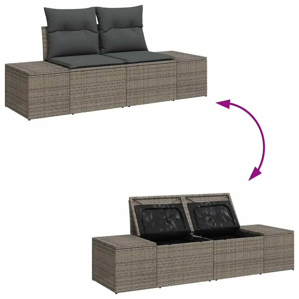 Set Divano da Giardino con cuscino 9 pcs Grigio Poly Rattan 3364758 - Image 10