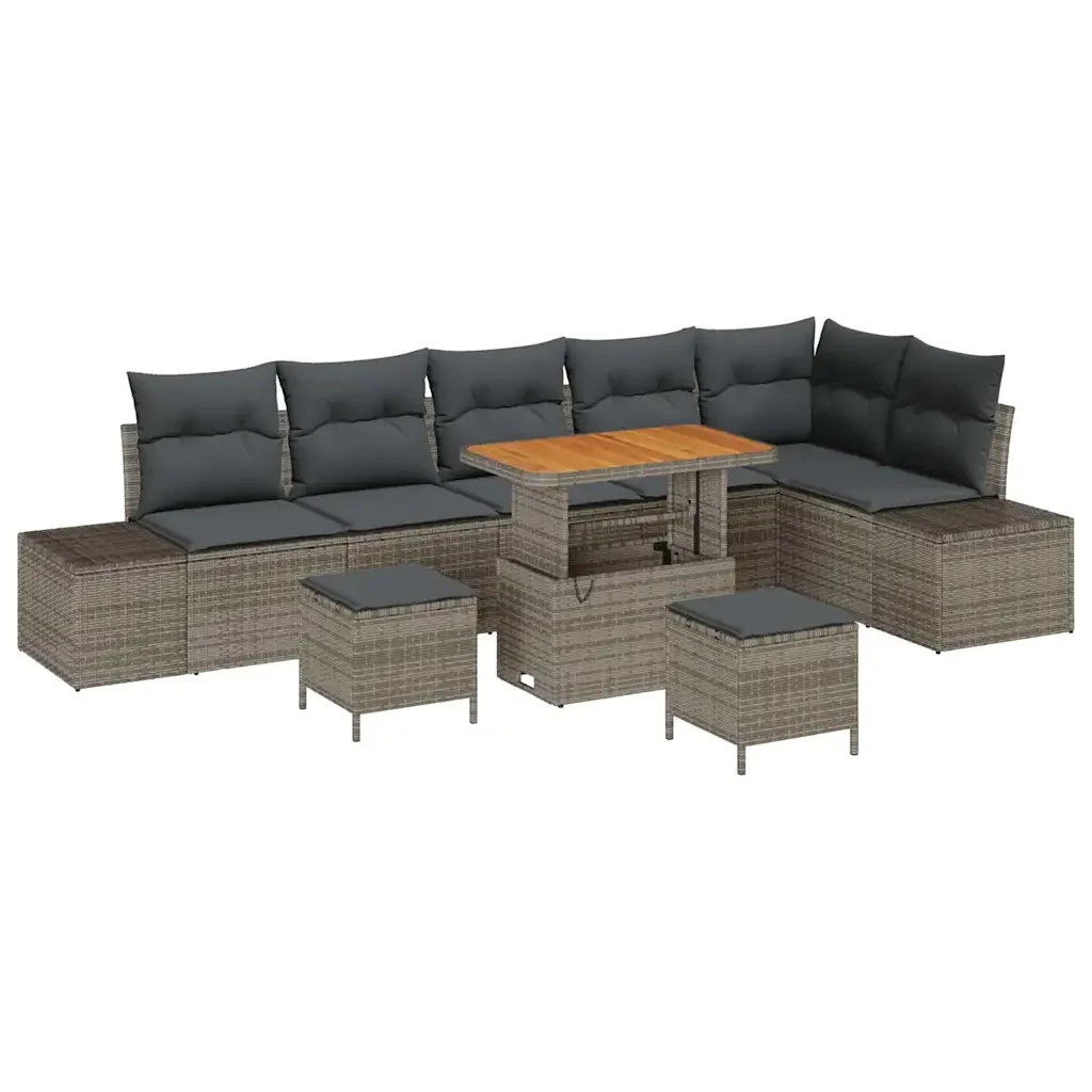 Set Divano da Giardino con cuscino 9 pcs Grigio Poly Rattan 3364758 - Image 2