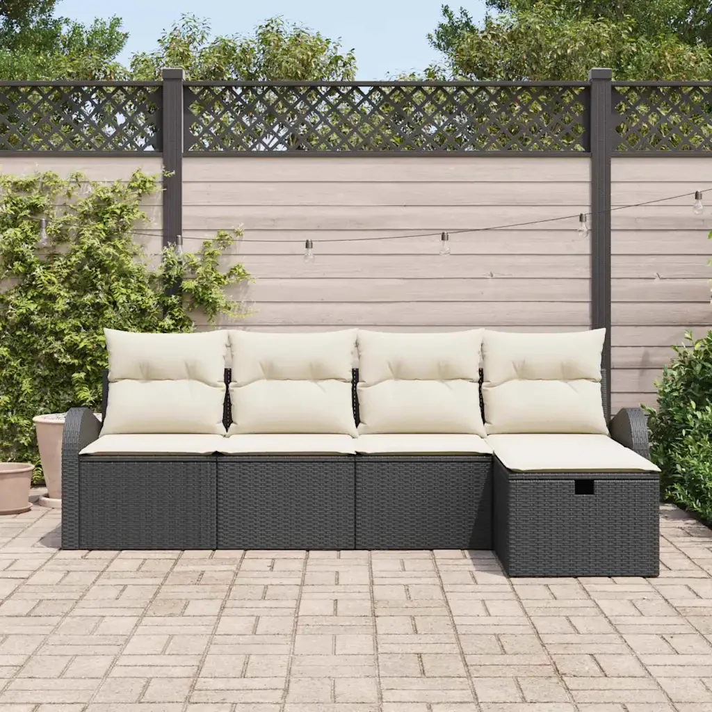 Set Divano da Giardino con cuscino 5 pcs Nero Poly Rattan 3360388 - Image 3