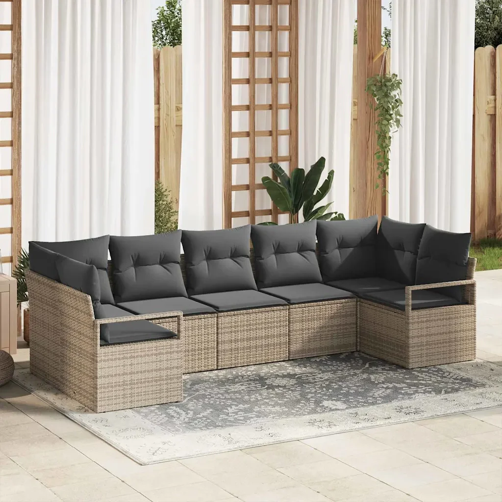 Set di divani con cuscino 7 pcs Grigio polyrattan 3346529