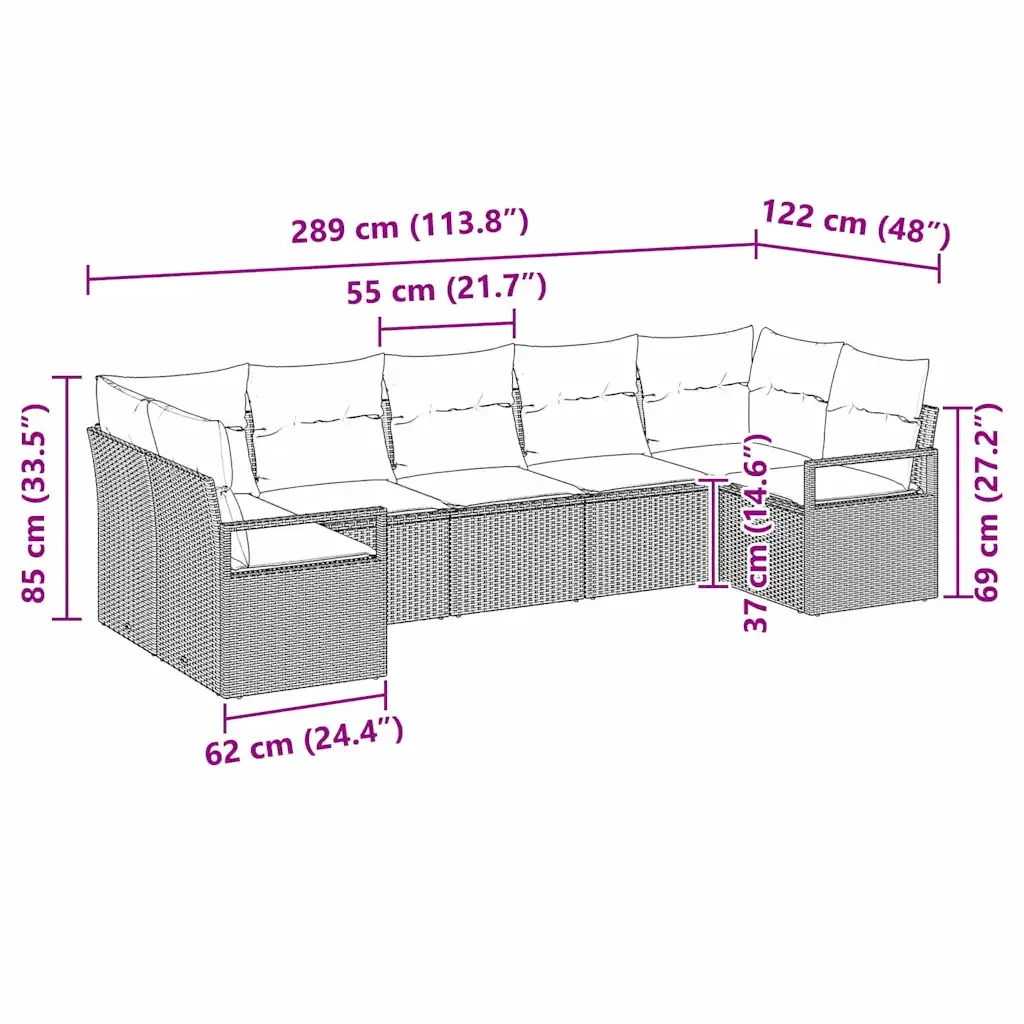 Set di divani con cuscino 7 pcs Grigio polyrattan 3346529 - Image 8