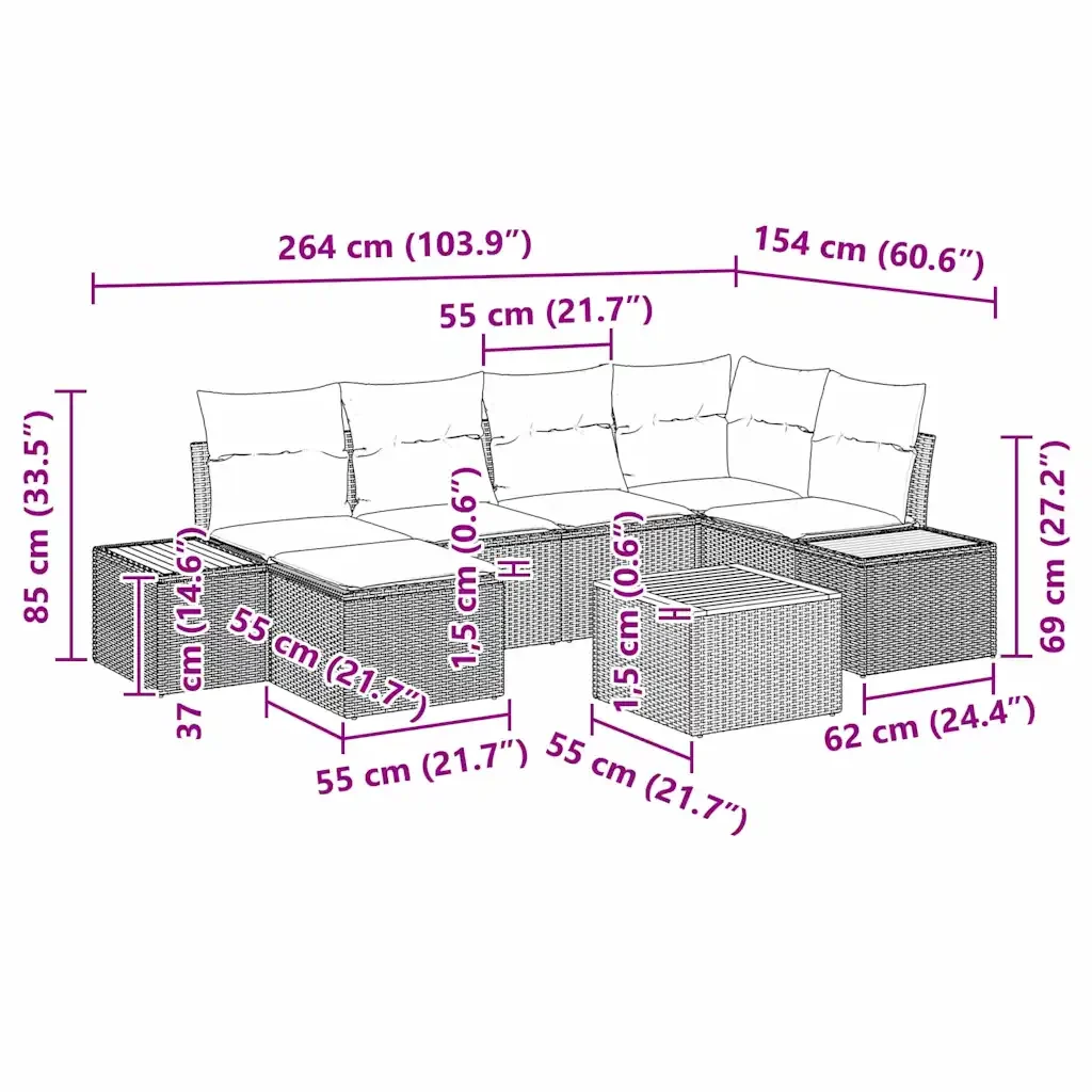 Set Divano da Giardino con cuscino 7 pcs Grigio polyrattan 3348125 - Image 10