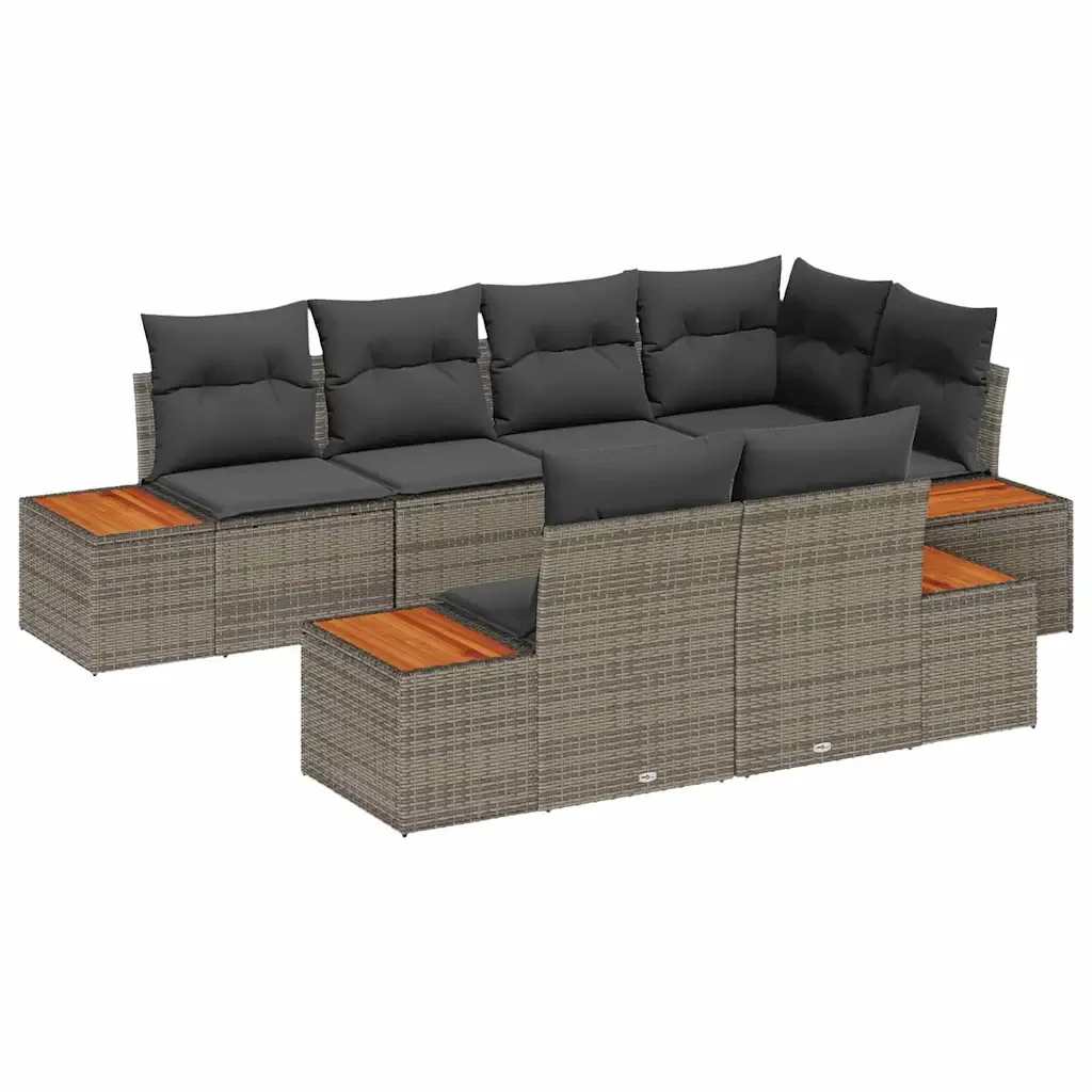 Set Divano da Giardino con cuscino 7 pcs Grigio polyrattan 3348105 - Image 2