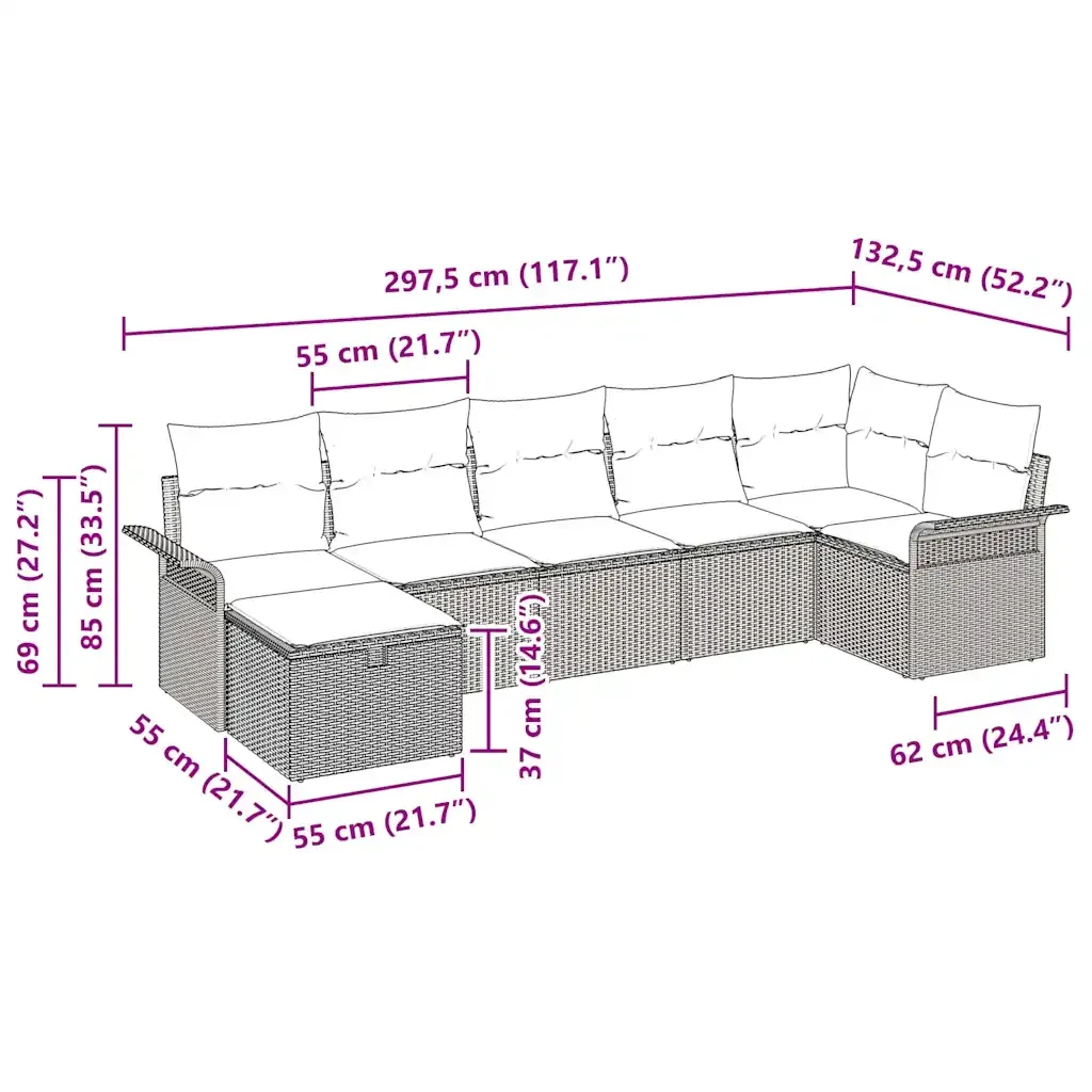 Set Divano da Giardino 7 pcs Nero e Crema polyrattan 3358896 - Image 10