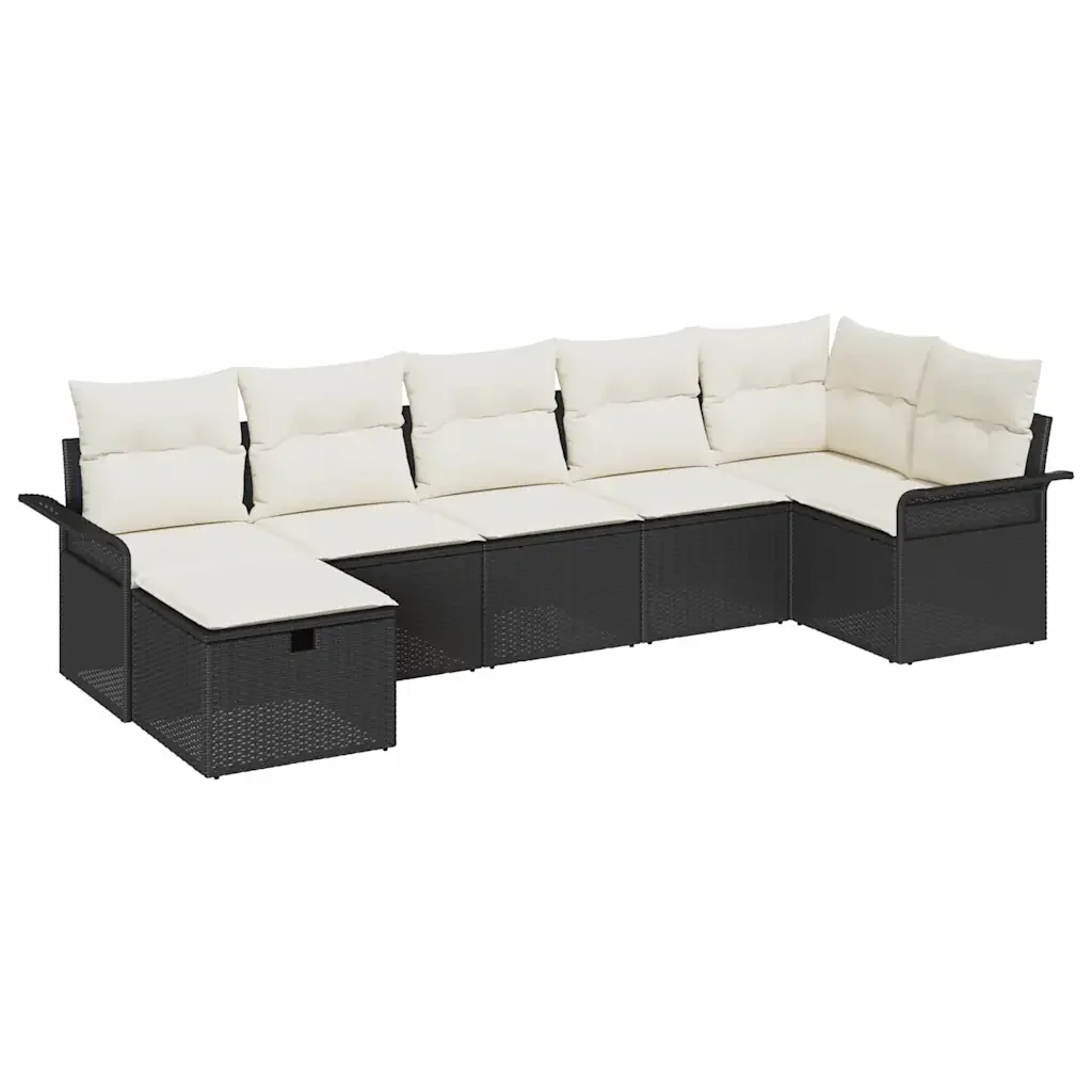 Set Divano da Giardino 7 pcs Nero e Crema polyrattan 3358896 - Image 2
