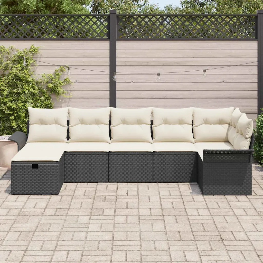 Set Divano da Giardino 7 pcs Nero e Crema polyrattan 3358896 - Image 3