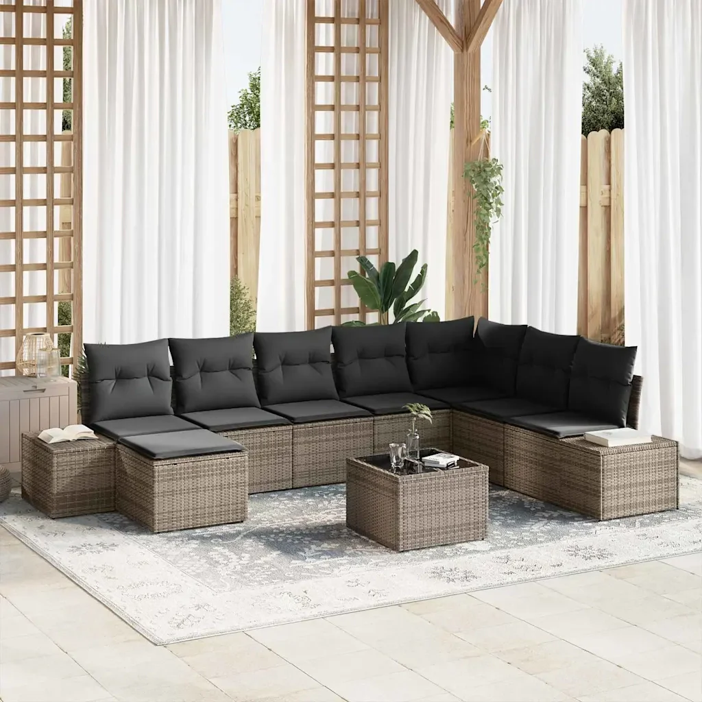 Set Divano da Giardino 9 pcs Grigio chiaro polyrattan 3347189