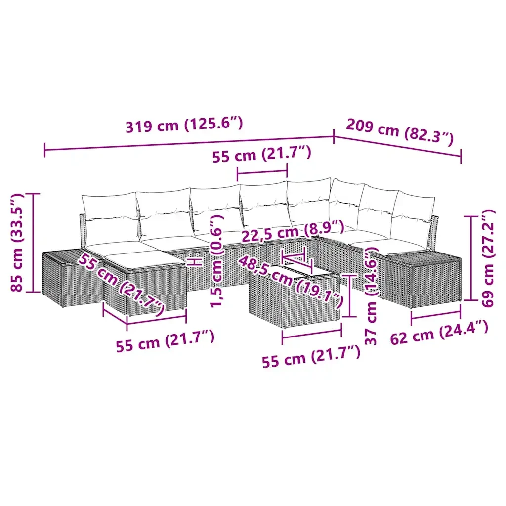 Set Divano da Giardino 9 pcs Grigio chiaro polyrattan 3347189 - Image 10