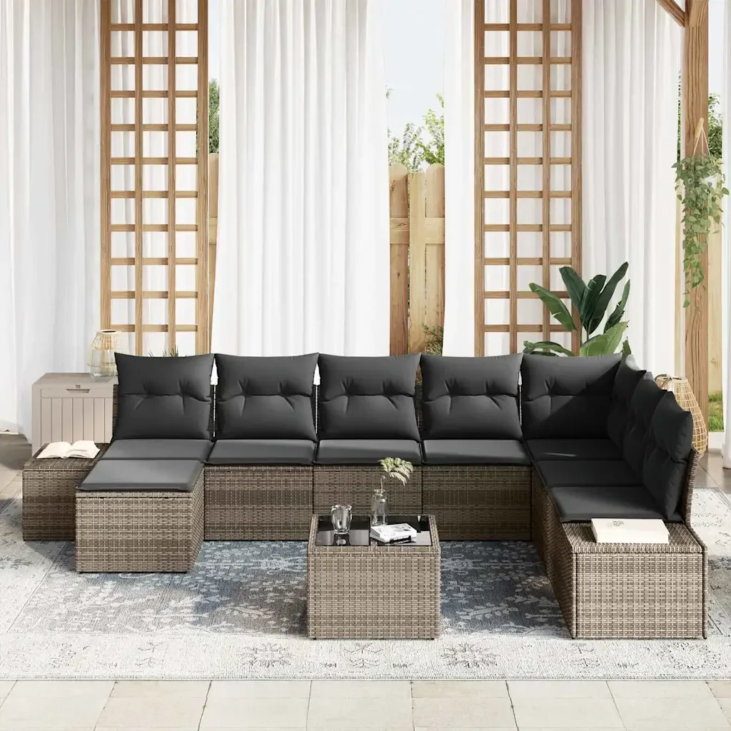 Set Divano da Giardino 9 pcs Grigio chiaro polyrattan 3347189 - Image 3