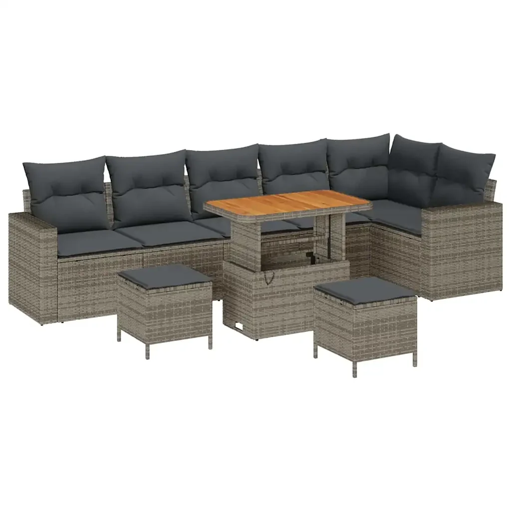 Set Divano da Giardino 9 pcs Grigio polyrattan 3361638 - Image 2
