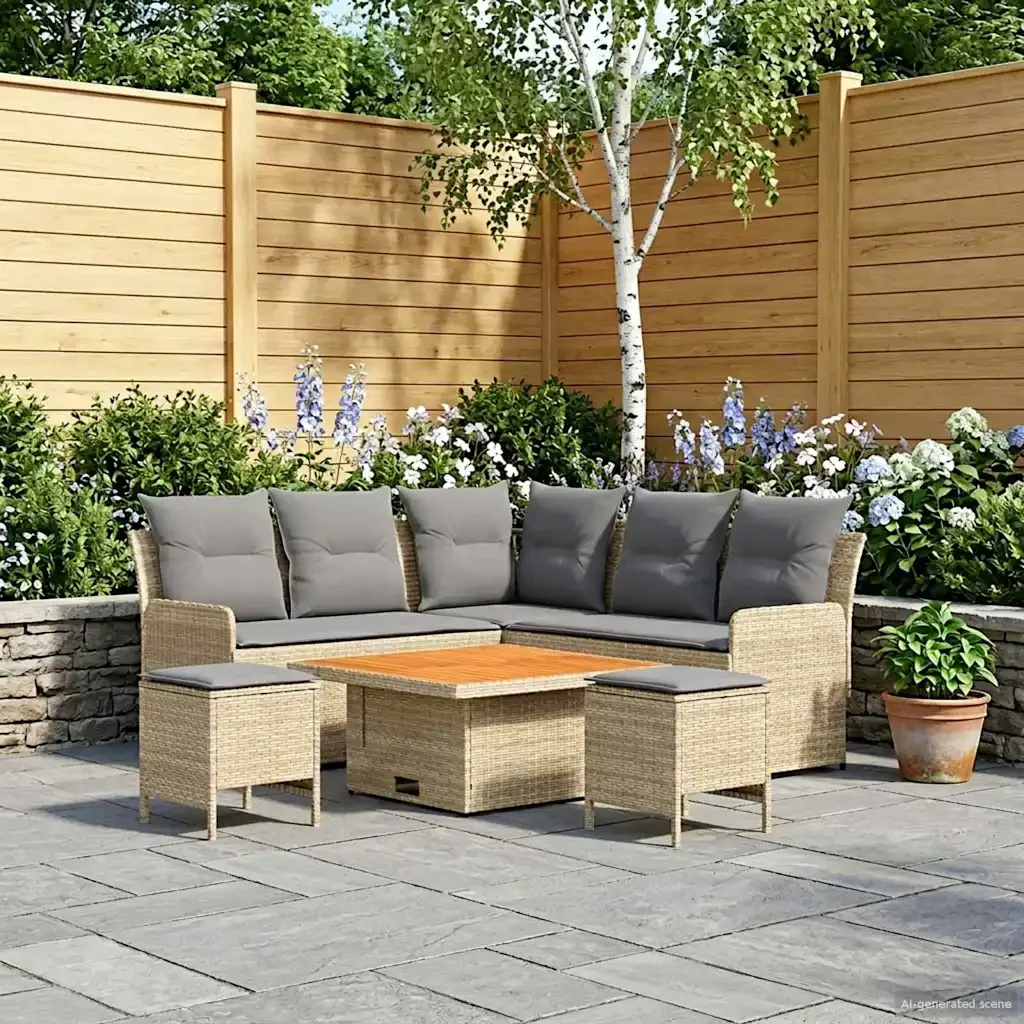 Set di Mobili 6 pcs Beige e Grigio Chiaro Rattan in PE 3422184 - Image 3