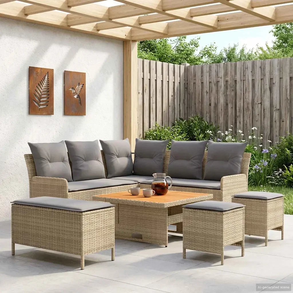 Set di Mobili 7 pcs Beige e Grigio Chiaro Rattan in PE 3422212 - Image 3
